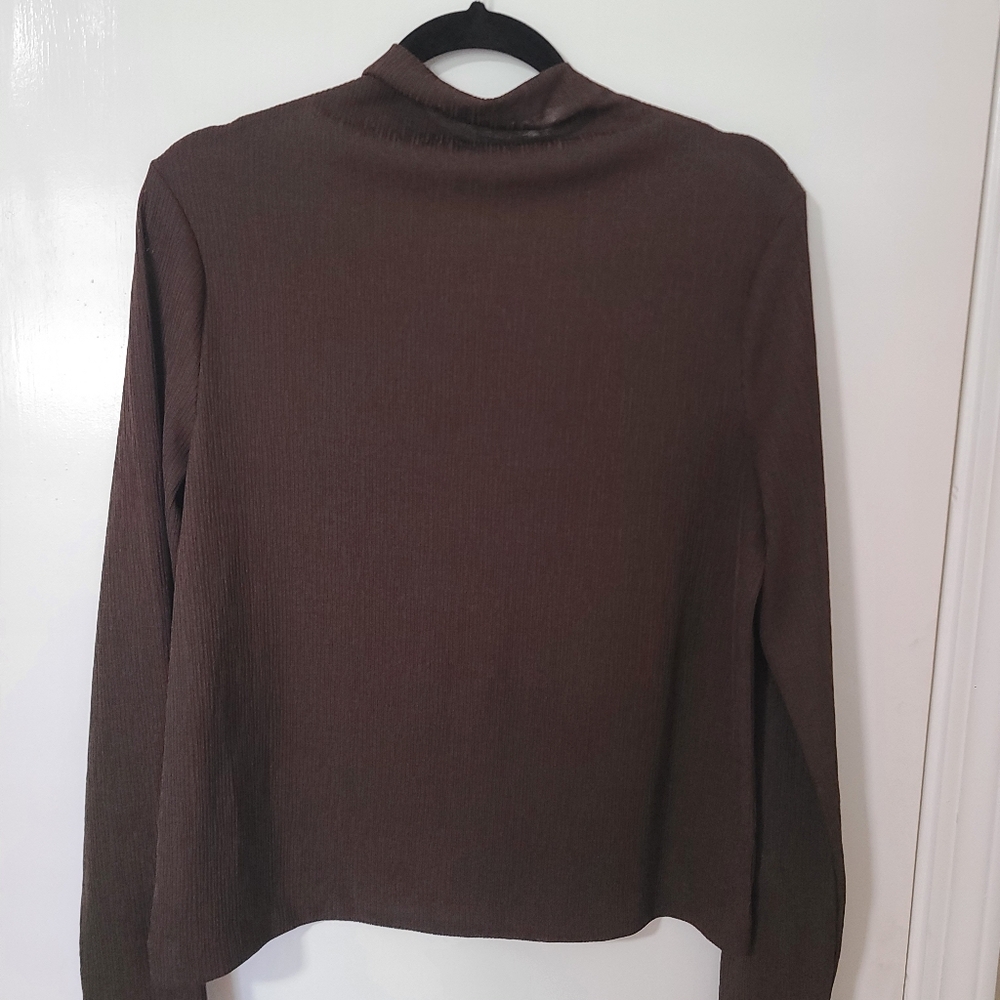 Chocolate mock Neck Elegant Brown Women's Sweater - Picture 4 of 8